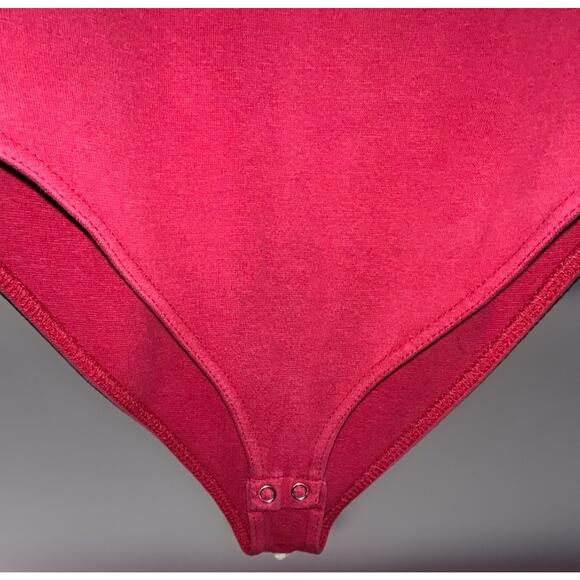 Vtg One Step Up Bodysuit Leotard - Red - Long Sleeve Gathered Shoulder - Size S - Picture 4 of 10